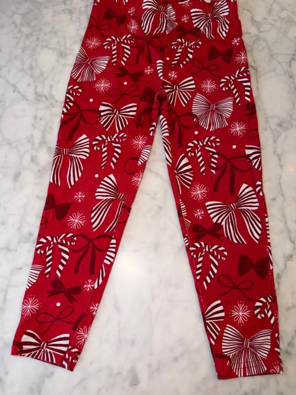 Little Sleepies PLAY Red Bow & Candy Cane Print Leggings 4Y